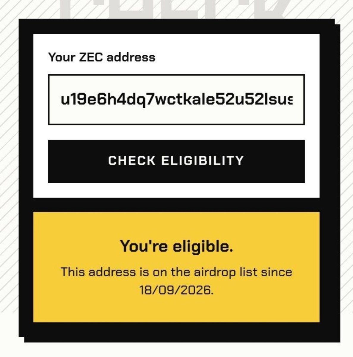 Tigerwars0x's tweet photo. 🚨 ZRC20 Airdrop Update

If you submitted your Zcash (u1) address, check your eligibility now 👇

🔗 https://t.co/2Zi5m59mr0

⏰ Claim starts: 29 Sep, 5 PM UTC / 10:30 PM IST

⚡ FCFS ~ 2.1M $CASH pool

🔔 Don’t miss the claim window https://t.co/B8LDOjwiH5