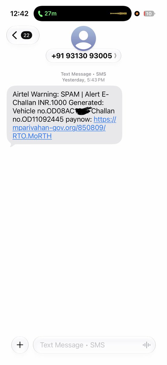 iamKapes's tweet photo. Paid a traffic challan via @CRED_club yesterday, and today I receive a highly targeted phishing SMS for a fake e-challan. The timing is extremely suspicious.
@CRED_club , is user transaction data being compromised? How do scammers know my payment activity? . 🚨  @Cyberdost https://t.co/yeCKoUt8vV