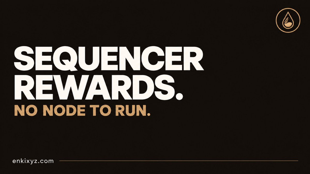ENKIProtocol's tweet photo. Running a sequencer isn’t for everyone.

Earning sequencer rewards shouldn’t require running one.

ENKI gives METIS holders liquid access to Metis Sequencer rewards no node infrastructure needed. https://t.co/huqoSeBtxU