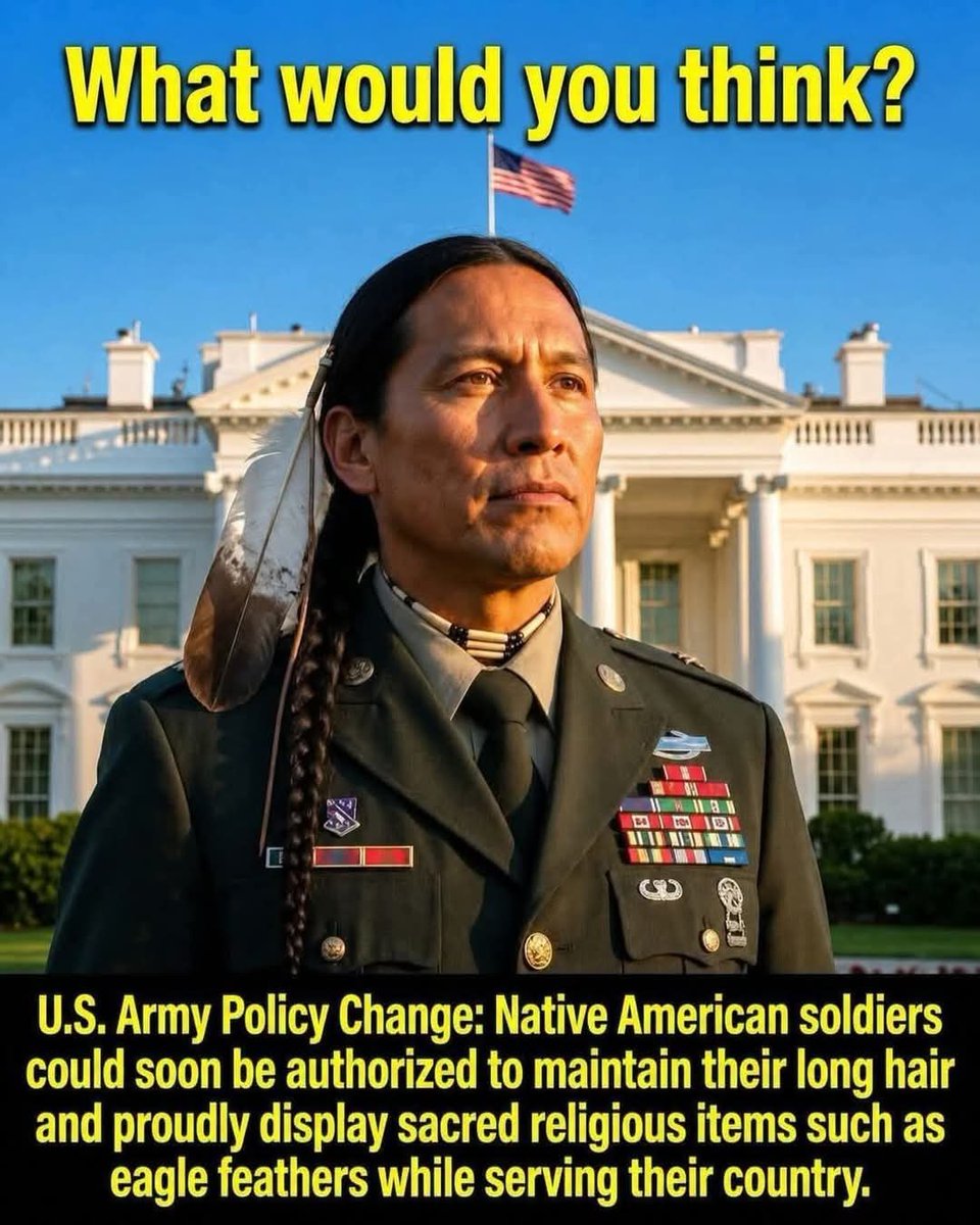 native_soul_ame's tweet photo. Native American soldiers in the U.S. Army may soon be allowed to wear long hair and display sacred objects like eagle feathers for religious and cultural reasons. https://t.co/FbIL1pRyK7