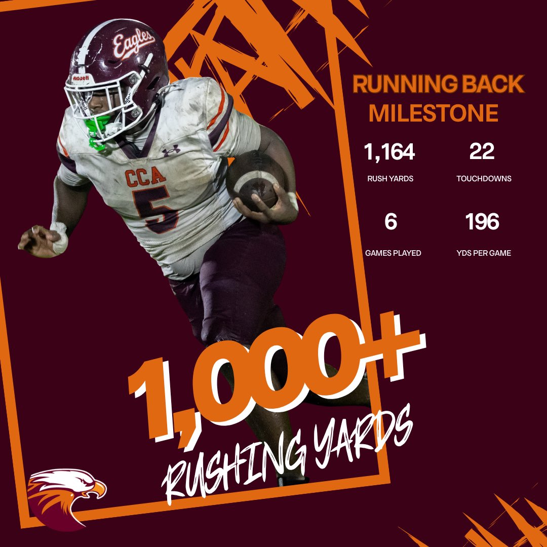 CCA_FootballJax's tweet photo. After a 262 yard, 6 TD performance last night, Jaylin Robinson has eclipsed the 1,000-yard mark for the season.

@Sports4Jax @CFreemanJAX https://t.co/Qm3lYeD0pT