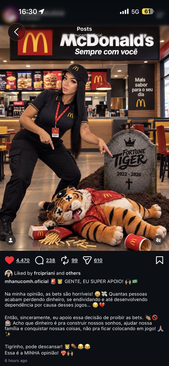 acervolitrinhos's tweet photo. ORGULHO DE SER LITRINHO: mhanu com h postou apoio a proibição de bets do governo lula,  a influenciadora clt e freelancer do tiktok live ja disse dias atrás que nunca mais vai fazer divulgação de links e ja recusou propostas de 10k por story 👑❤️ https://t.co/TbRxOgX7Sj