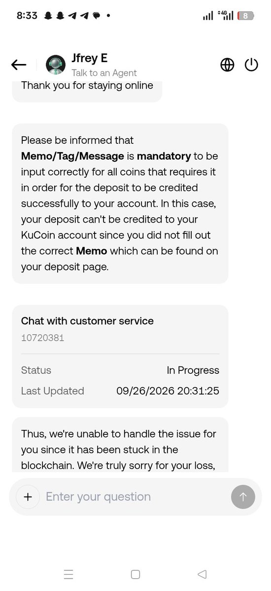GeorgeAiQ2001's tweet photo. Today, I sent 30 usdt on @ton_blockchain to @kucoincom , I input the address and forget to input the memo, and @kucoincom CS just informed me I have lost my money, I will never touch anything built on @ton_blockchain and @kucoincom in my life ever again https://t.co/HjUXwNWMga