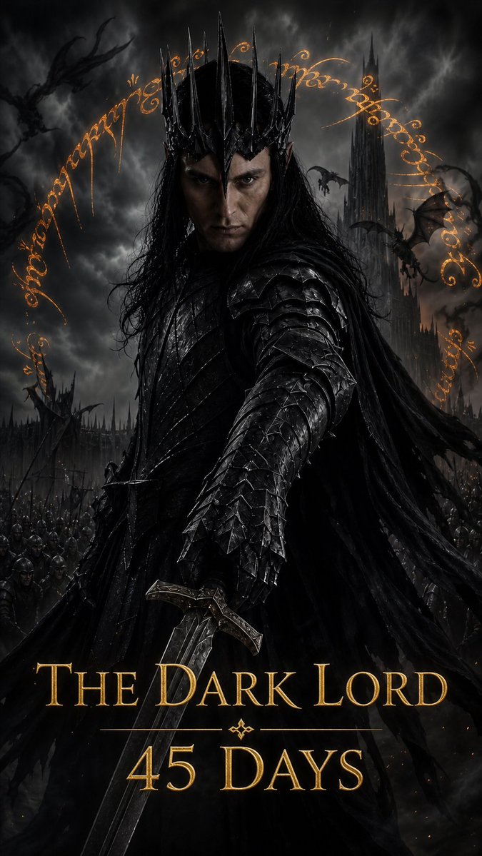 LOTRlAR's tweet photo. 45 DAYS UNTIL THE PREMIERE.

The darkness of Mordor has fallen upon Middle-earth.
The shadow of the Dark Lord grows ever darker.
His hour is coming… and with it, the age of fear. 🌑🔥

#TheRingsOfPower https://t.co/B34Iz1eF81