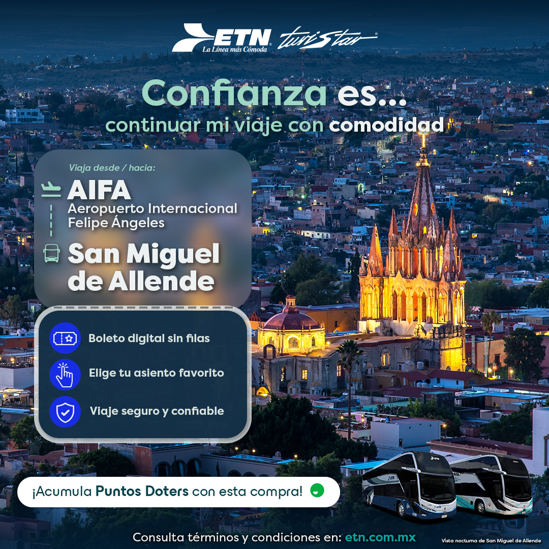 ETNTURISTAR's tweet photo. Confianza para llegar más lejos, comodidad para disfrutar el camino.

De AIFA a San Miguel de Allende, viaja fácil y al mejor precio.🚍

📲 Consulta en https://t.co/6bBV8CsmjE https://t.co/XCfxwGfwww