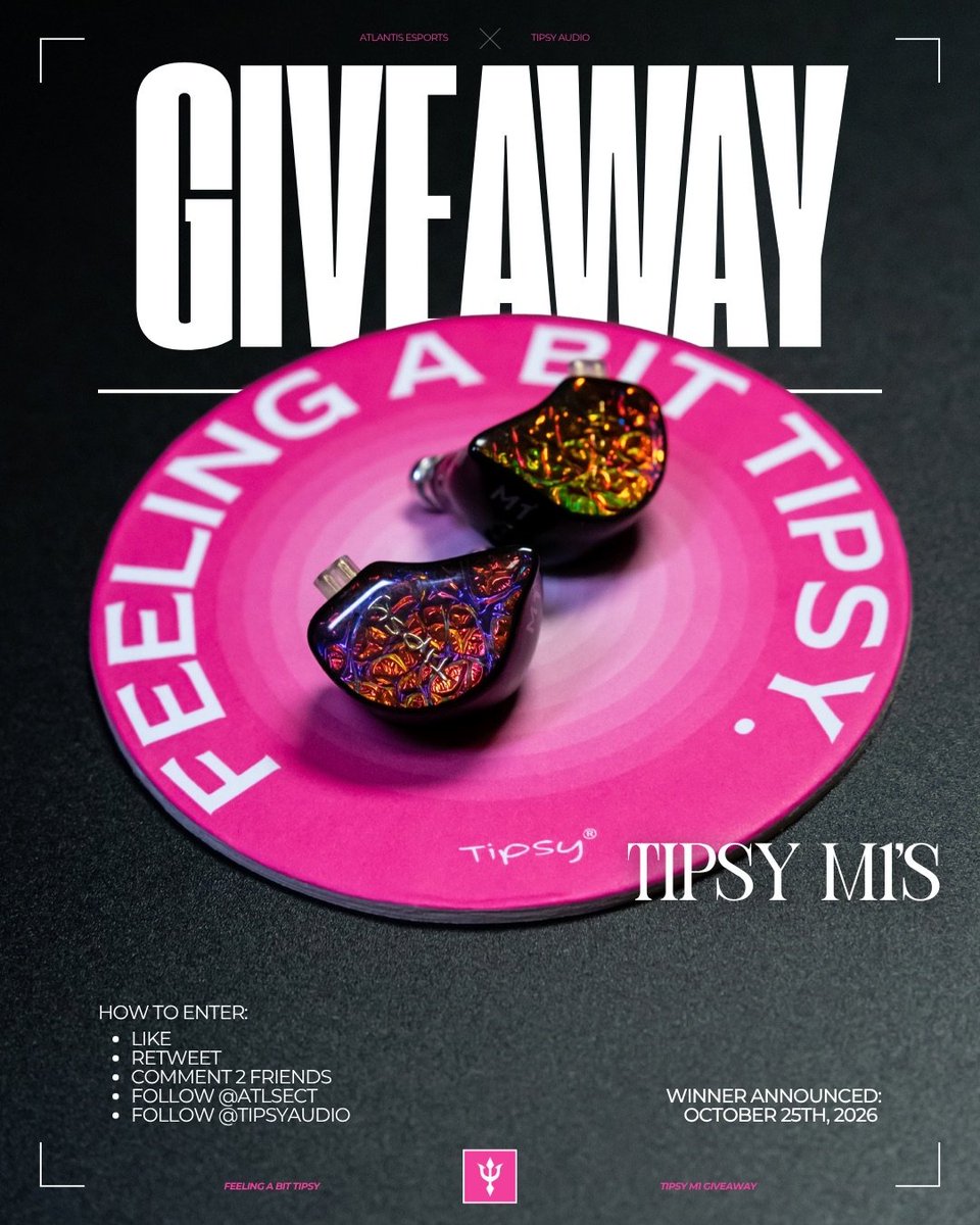 Atlsect's tweet photo. 🎧 TIPSY M1 GIVEAWAY 🎧

We’re proud to team up with our partner @TipsyAudio to give ONE lucky winner a pair of M1 IEMs! 🔥

HOW TO ENTER:
❤️ Like this post
👥 Tag 2 friends
🔁 Retweet this post
🔱 Follow @Atlsect + @TipsyAudio
🏆 Winner announced October 25th!

Good luck everyone! 🫡🔥
