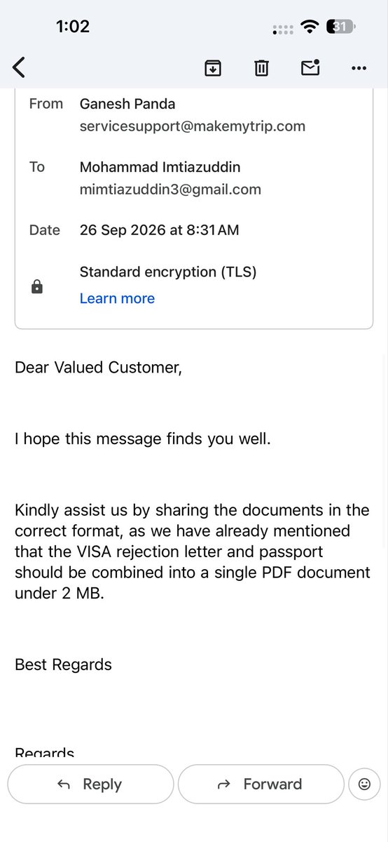 giftedeccentric's tweet photo. @makemytripcare This is regarding the booking id in the attached photo. My Contact No 9971296738. My visa got rejected and I had applied for Visa Protection Guarantee refund. But its getting repeatedly rejected and asking for documents in particular ways - which also I have provided on mail. https://t.co/bGcSM0ikI2