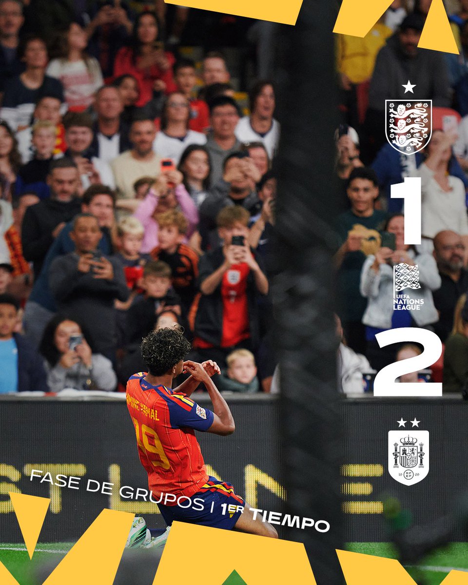 SEFutbol's tweet photo. 🏁 FINAL DE LA PRIMERA PARTE.

🏴󠁧󠁢󠁥󠁮󠁧󠁿 🆚 🇪🇸 | 2-1 | 45+1’

#VamosEspaña | #NationsLeague https://t.co/5es8SQgnJz