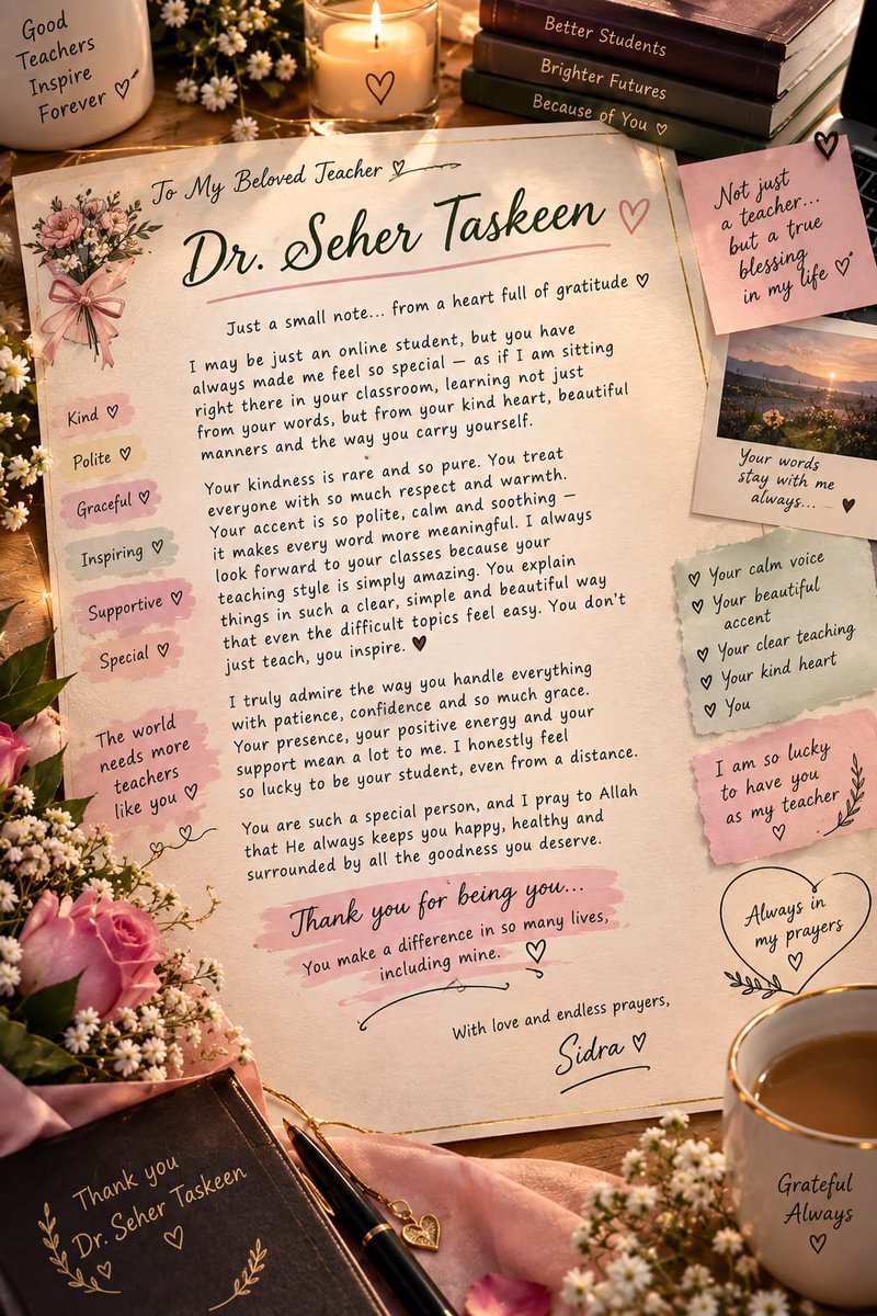 Seharnutrition1's tweet photo. #TeacherAppreciation #GratefulHeart #MentorshipMatters #StudentLove #OnlineTeaching #InspiringMinds #GratefulMentor #TeachingWithPassion #StudentFeedback #BlessedBeyondMeasure https://t.co/3Hyv5QZK0m