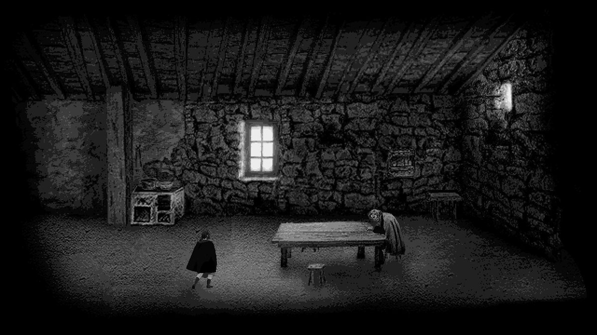 Dome_morf's tweet photo. Over the last two months, I've been busy writing the story and designing the gameplay elements for the demo. I'm really happy with how the story turned out.

It's almost done, and now it's time to start building it all!

Here's an encounter with an NPC who welcomes you into his home.

I'll probably also get the Steam page up next week