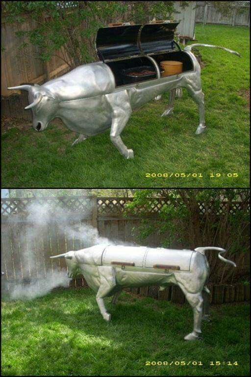 pmamtraveller's tweet photo. El Toro Bravo™, a custom-built, metal-sculptured bull barbecue pit and smoker created by metal artist Russell Marr. https://t.co/cvlBHjA5vS