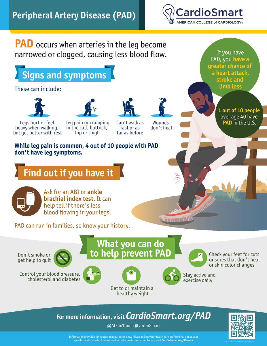 ACCinTouch's tweet photo. Encourage patients to visit #CardioSmart’s #cvPAD Resource Hub for information on symptoms, diagnosis, treatment and the importance of exercise and risk factor management during this September, #PADAwarenessMonth.

Learn more: https://t.co/EEH6Ocj8zR #CardioX https://t.co/ES9fzqxBxf