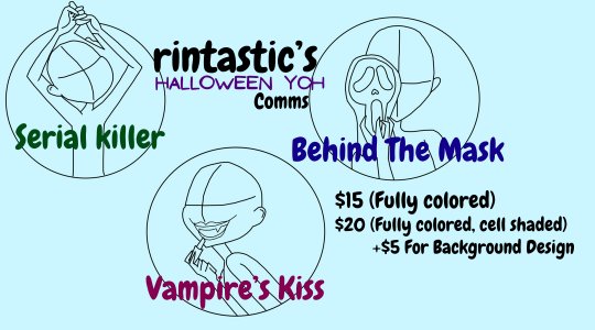 rinttaastic's tweet photo. HALLOWEEN YCH PORTRAITS 🎃👻

- Choose from three Halloween inspired poses
- Expressions fully customizable! 
- Canons, OCs, PNGTubers, VTubers
- More info linked on Ko-Fi !! 

$15-$20. Add on can be negotiated. DM me or order here: https://t.co/mR8jlPJwUd 

7 SLOTS - Ends Oct 31 https://t.co/cUtDYV7fiU