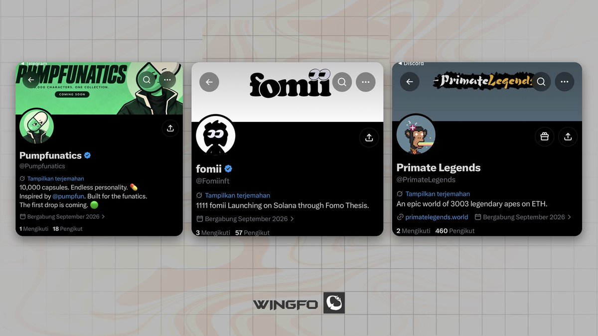 weingfo's tweet photo. Early NFT

@GiwaASCII
The first ASCII NFTs on Giwa Chain. 4,444 ghosts, broken and glitching. Coming soon.

@poonsnft
5,000 POONS on Pons Launchpad. One per wallet, first come first served.

@fomopunksnft
The first Punks NFT collection minted through a @fomo thesis.

@Zecuties
3D NFT collection with utility. Free Mint.

@Pumpfunatics
10,000 capsules. Inspired by @pumpfun. The first drop is coming.

@FomiiNFT
1,111 Fomii launching on Solana through Fomo Thesis.

@PrimateLegends
3,003 legendary apes on Ethereum.