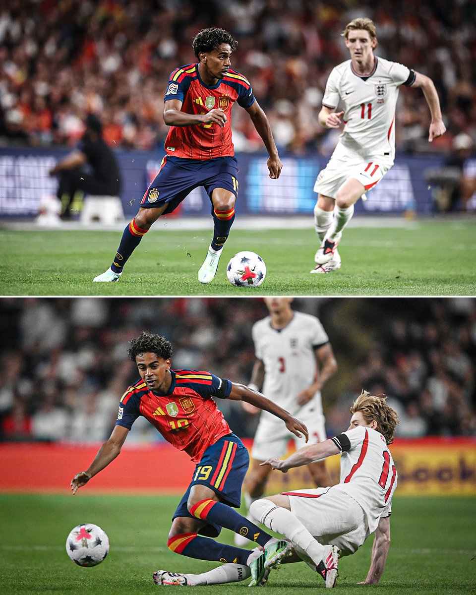ESPNFC's tweet photo. Lamine Yamal and Anthony Gordon having a battle at Wembley today ⚔️ https://t.co/qIr5cbAAjV