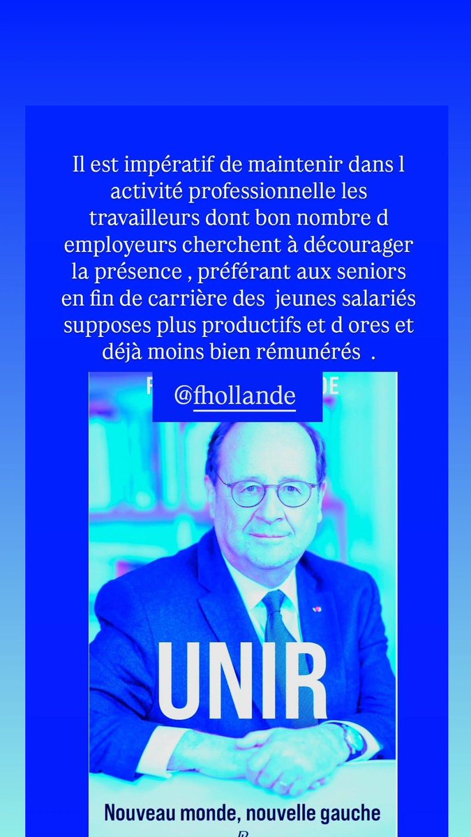 marinamalbranqu's tweet photo. Il est impératif de maintenir dans l activité professionnelle les travailleurs dont bon nombre d employeurs cherchent à décourager la présence 
Préférant aux seniors en fin de carrière des jeunes salariés supposés plus productifs et d ores et déjà moins bien rémunérés
@fhollande https://t.co/GXcWFJH7MW