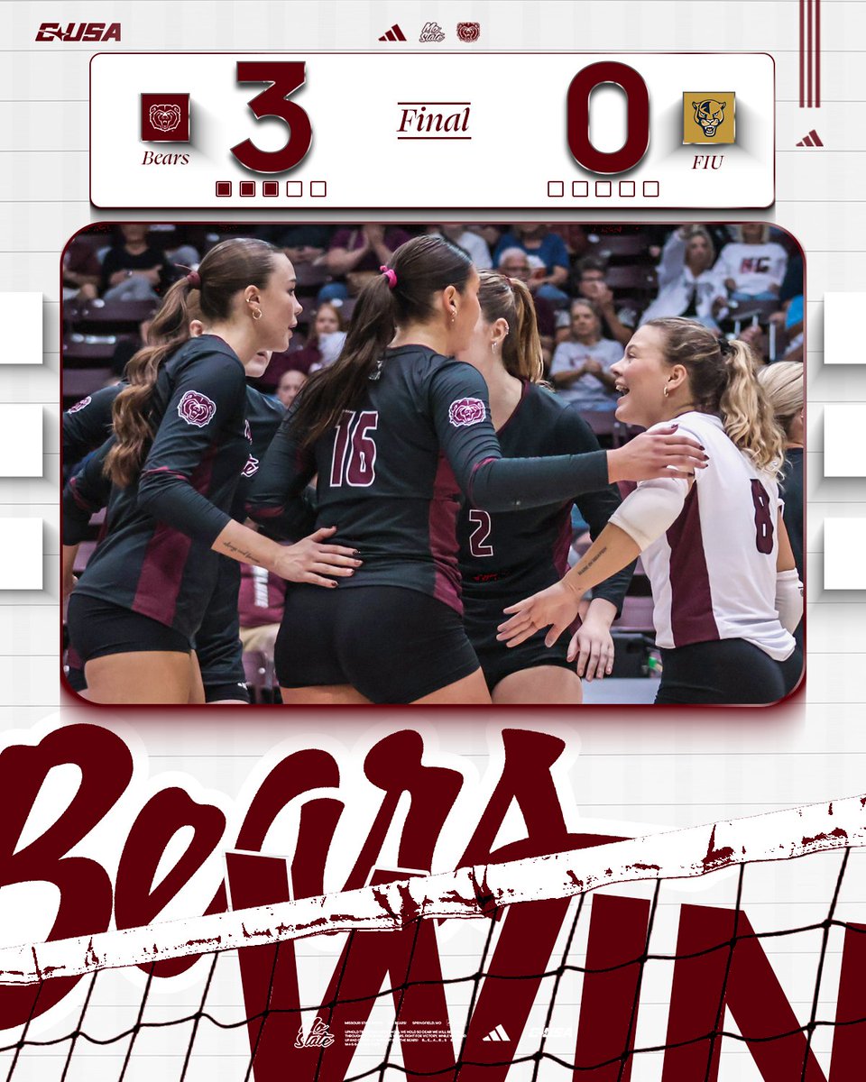 MoStateVB's tweet photo. Bears 🧹🧹🧹

Missouri State gets a second straight victory over FIU and makes it 10 wins in the last 11 matches!

#GoBears | #NoStateLikeMoState https://t.co/sUosbr9u3L