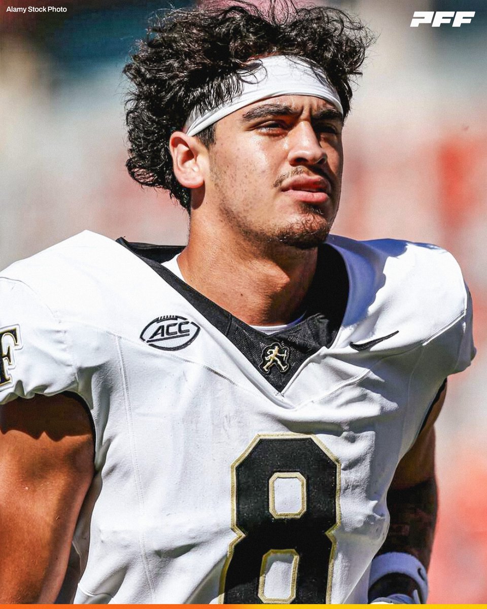 PFF_College's tweet photo. Wake Forest WR Carlos Hernandez | Week 4 vs Louisville:

🎩 9 REC
🎩 194 YDS
🎩 1 TD

@WakeFB https://t.co/NSQVyK0Psy