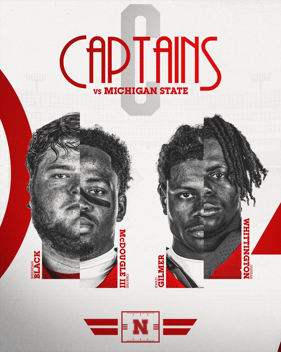 HuskerFootball's tweet photo. Captains vs. Michigan State. 🫡 https://t.co/zmc9PTn55e