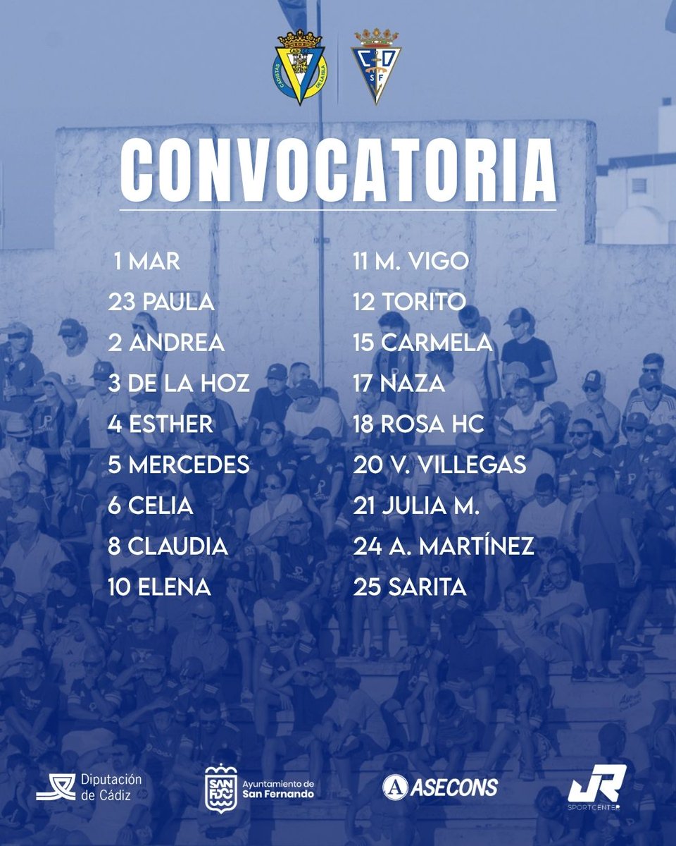 _cdsfemenino's tweet photo. 🦁 ¡Nuestra convocatoria para el debut liguero de este domingo! 

💙 ¡A por la primera, azulinas! 

#CDSFemenino https://t.co/3tBGTMsd3d