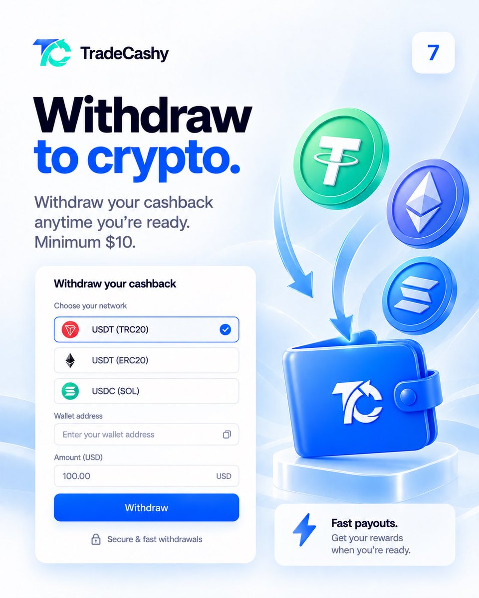TradeCashycom's tweet photo. Ready to cash out? Claim your rewards and withdraw directly to your crypto wallet. https://t.co/b96VZU6BzM
