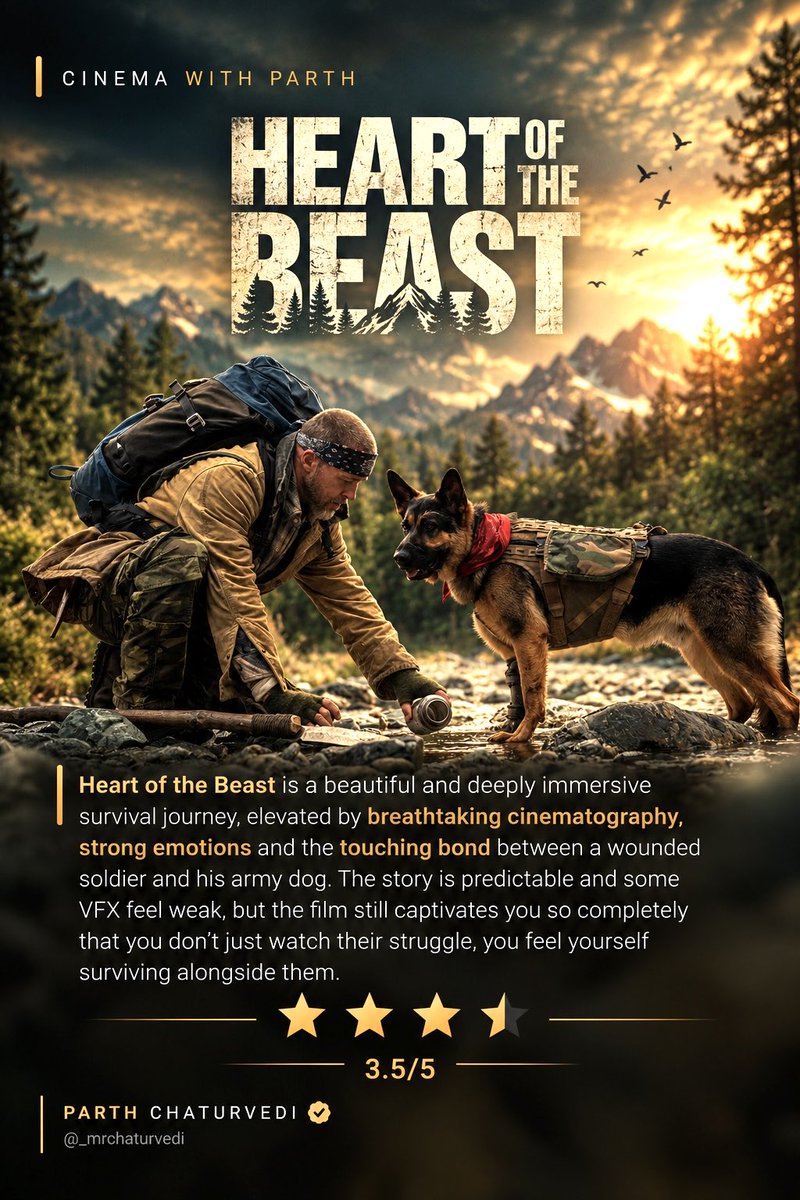 _mrchaturvedi's tweet photo. Highly RECOMMENDED in cinemas. Please try to watch this film in a Dolby Atmos venue or at least a 4K Laser venue. This is a beautiful treat for your eyes, your ears and your soul as well.
English Review: https://t.co/8aLTH9wYxK
#CinemaWithParth | #HeartOfTheBeast https://t.co/gqNUTkSiuA