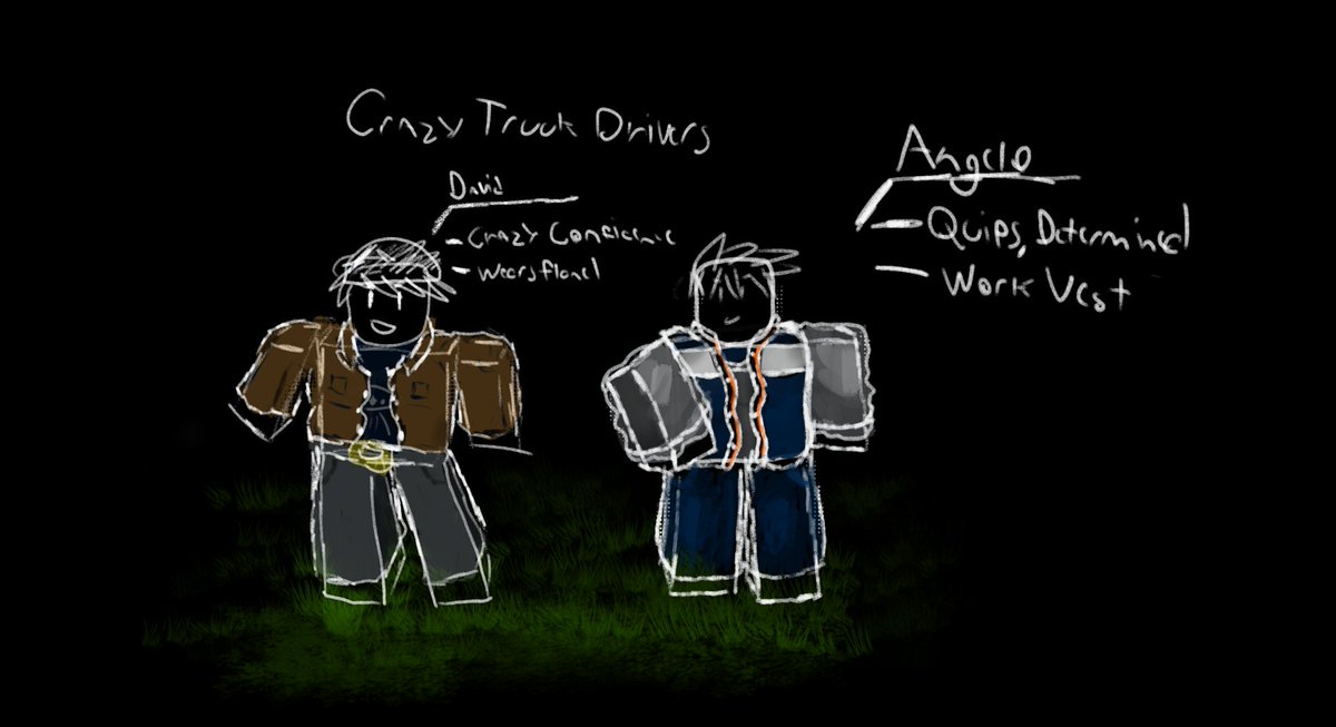 UAPOfficialGame's tweet photo. The trailer was in my head for a good while, and took a great amount of effort to produce, here's the original concept art of David and Angelo, the crazy truck drivers, and then their final models for comparison!

Later on, perhaps before release, i'll share a behind the scenes video detailing the process behind the trailer. Including a lazy storyboard, synced audio, and earlier drawings, early renders, and previs of shots within the trailer

While the trailer was the big reveal, the even bigger reveal will be gameplay, which will have its own dedicated focus and attention, but for now, and before release, i'll supply you guys soon with never before seen devlogs that's been collecting dust for months now. 

(More close ups and angles below!)