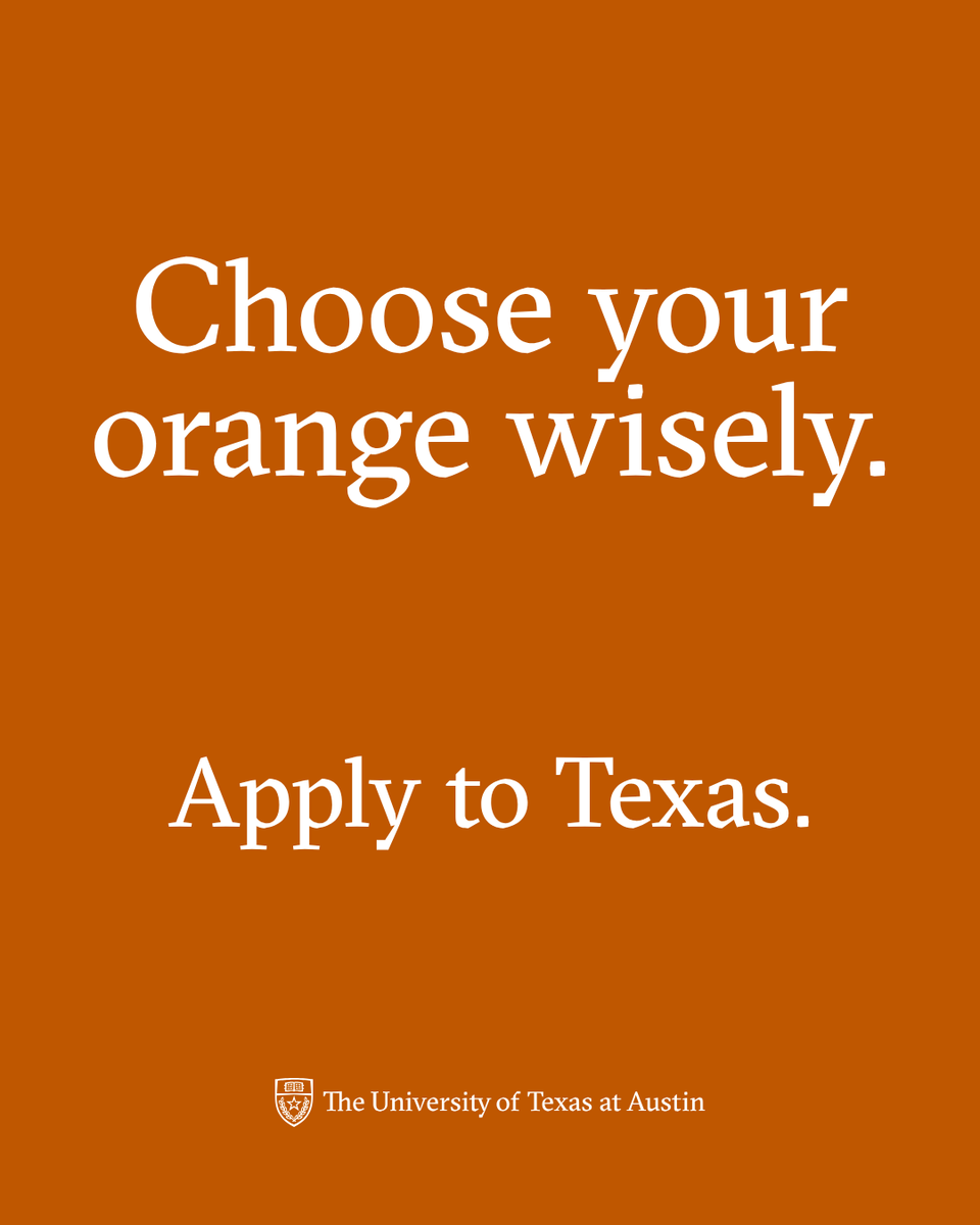 UTAustin's tweet photo. Consider the UT debate settled. 🤘
Ensure you're in the correct shade next fall. Apply today. 

📝 ➡️ https://t.co/xZxPRhTWvu

#HookEm https://t.co/Cuh30EFRE7