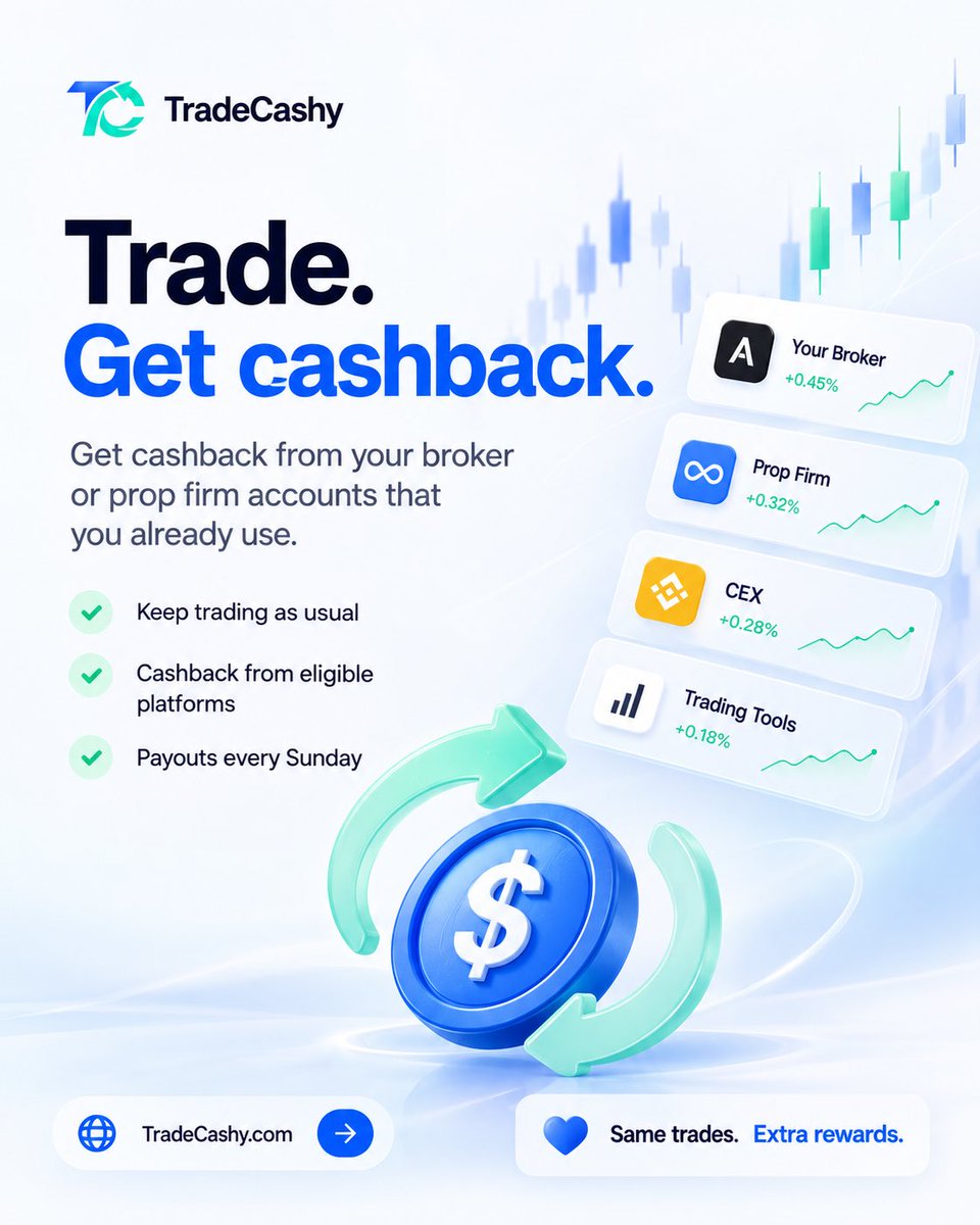 TradeCashycom's tweet photo. You trade. We give something back. 💙

Meet TradeCashy — earn cashback from eligible trading activity without changing how you trade.

Connect your platform. Trade as usual. Earn rewards.

Same trades. Extra rewards.

https://t.co/F5C4NXTvDz

#TradeCashy #Trading #Cashback https://t.co/DlHkaqyJfo