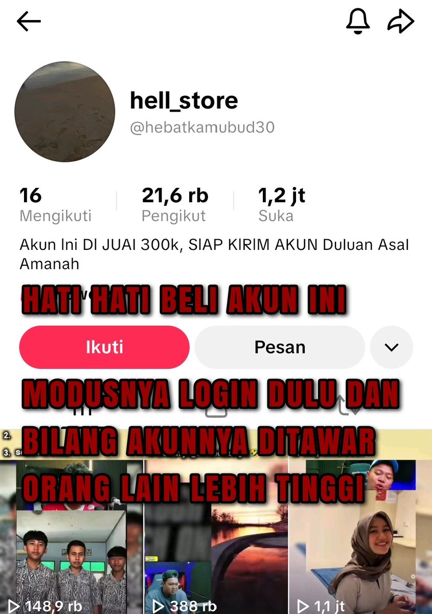 jiveqarvis's tweet photo. HATI HATI PENIPU AKUN TIKTOK
no dana: 083186083648
ngakunya rizki nur

ganti dn akun jadi zevaniel, semua akses akun gua di blok semua. kronologi lengkap
https://t.co/JIyDBLZ24b
#scamm #jualbeliakun #tiktok https://t.co/qmvD8fxz0H