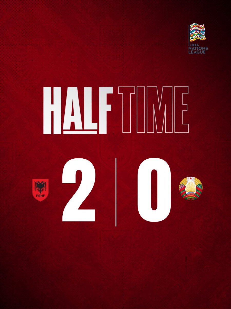 FSHForg's tweet photo. We head into the break with a two-goal lead, after Asllani’s penalty and Muçi’s strike 🔥

#ForcaShqiperi 🇦🇱 https://t.co/iVUQEhr2s8