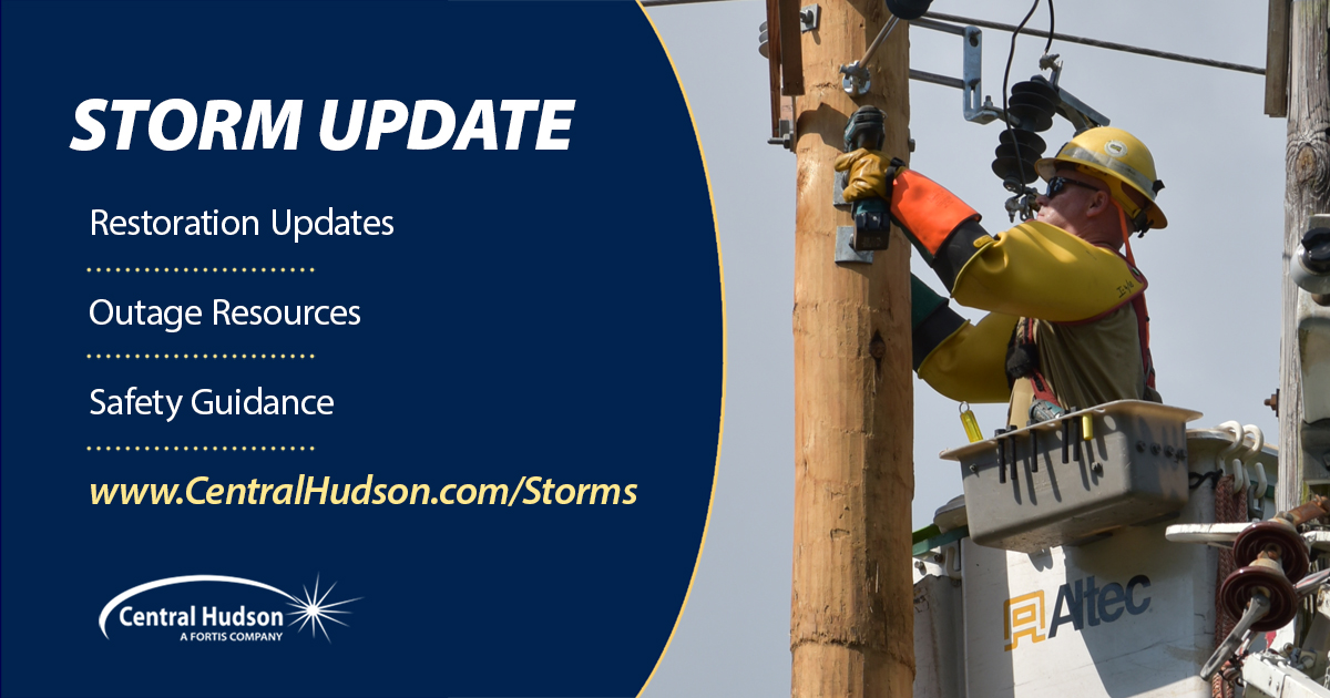 CentralHudson's tweet photo. We know losing power during a storm can be stressful. Our crews are working as quickly and safely as possible to restore service to customers affected.

To report an outage, view our Outage Map, or find storm safety tips, visit https://t.co/vyDdxGTu3R. You can also report an outage by texting OUT to 236483.

Your safety is our top priority. Please stay at least 30 feet away from fallen power lines and anything they may be touching. If you see a downed wire, call 911 immediately.

#StormSafety #PowerOutage #StormRestoration #CentralHudson