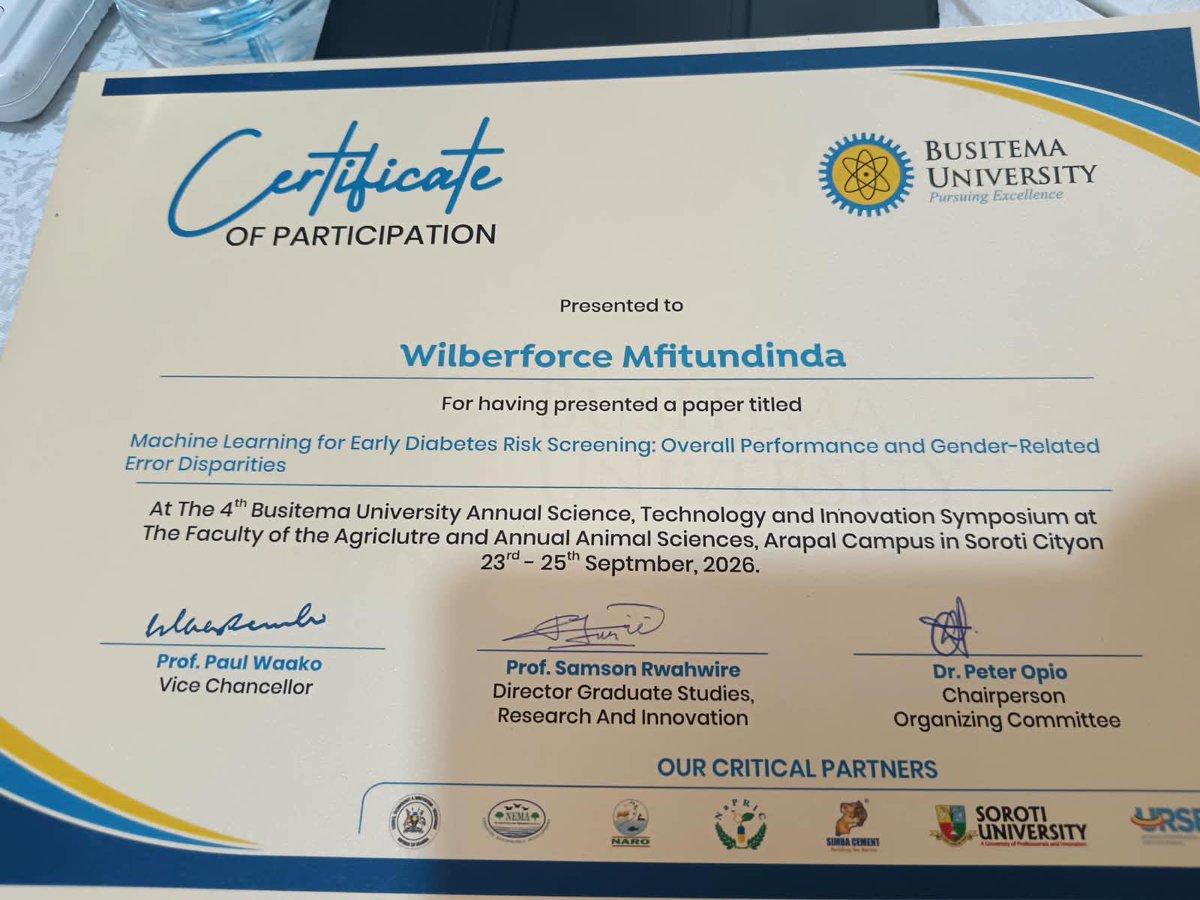 KingCeasorUni's tweet photo. Research Excellence at KCU!

Dr. Wilberforce Mfitundinda of King Ceasor University was awarded Overall Best Early Career Scientist after his research presentation was selected as the Overall Best Presentation at the 4th @Busitema University Annual Science, Technology and Innovation Symposium, held from 23–25 September 2026 in Soroti City.

👏 Congratulations, Dr. Mfitundinda!

#KCU #ResearchExcellence #Innovation #STI2026