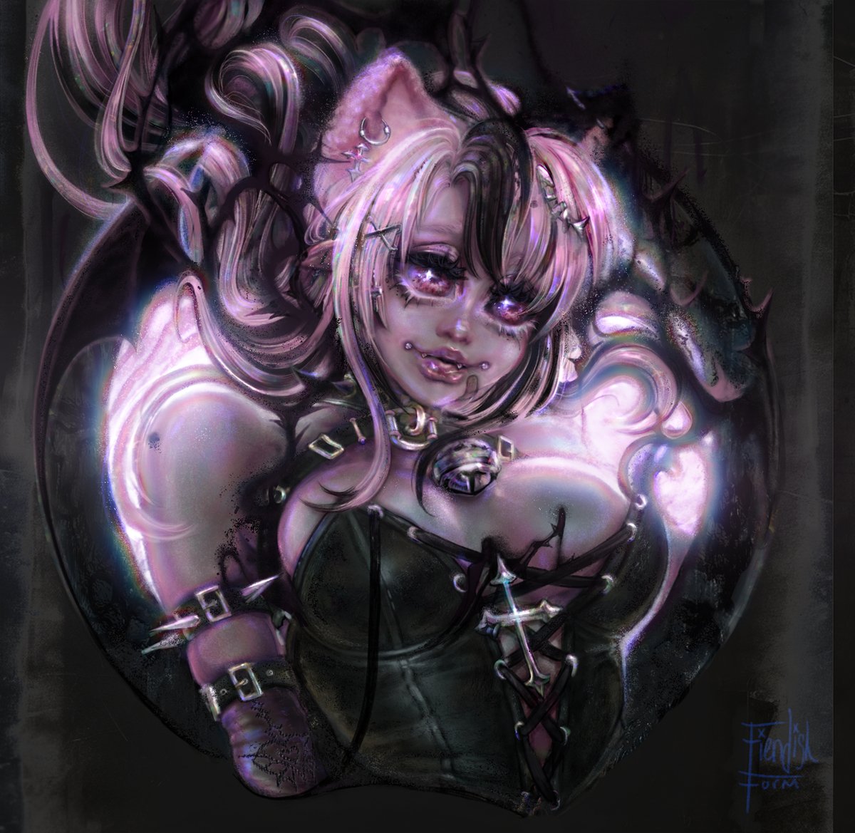 FiendishForm's tweet photo. Dreamy ink in darkness for our first pfp YCH model, @ElenaLouiseVT  ✨ https://t.co/Zv0sFYHfTa