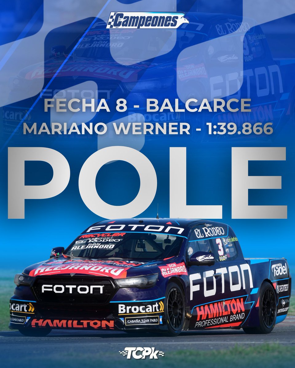 Campeonesnet's tweet photo. #TCPickUp | 🚀 ¡WERNER, COMO UN COHETE!
🏁 @MWernerOK se quedó con la clasificación que las TC Pick Up llevaron adelante en el Autódromo "Juan Manuel Fangio" de Balcarce.
🥇 El piloto entrerriano realizó una gran vuelta en el último corte clasificatorio para hacer una diferencia de 9 décimas con sus rivales y obtener su 23ª "Pole Position" dentro de la divisional.
2- Diego Azar (+0.943)
3- Agustín Canapino (+0.945)
