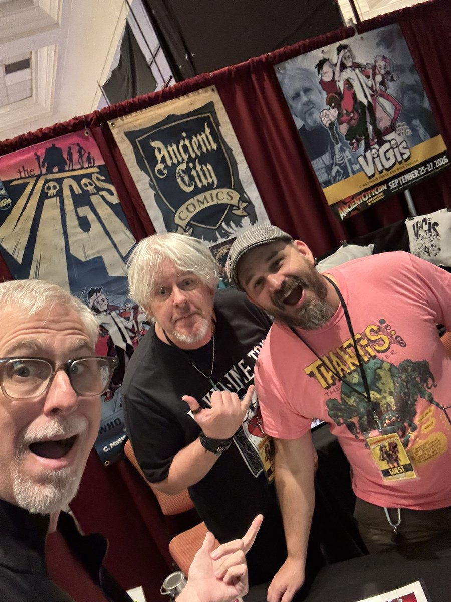 CosmicTimes's tweet photo. Kick’n it with Mathew and Ryan of the Vigis here at the absolutely amazing @AncientCityCon / @cmatthewfoote @ryeguycomics / #comiccon #indiecomics #cosmic2026 #florida https://t.co/6vYsjZaGlL
