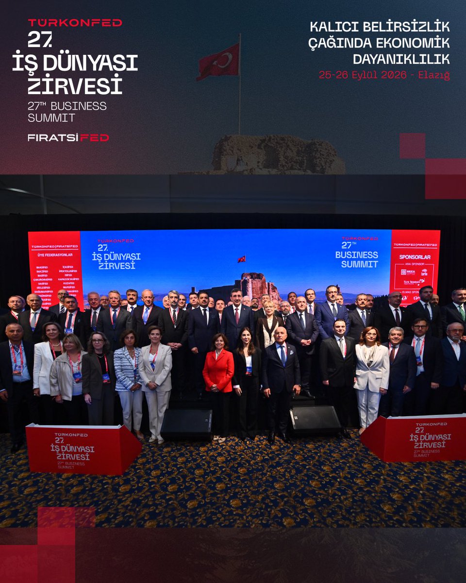 turkonfed's tweet photo. 27. İş Dünyası Zirvesi’nin ikinci gününde Elazığ’da iş dünyası ve kamu temsilcilerini bir araya getiren önemli buluşmalar gerçekleşti. T.C. Cumhurbaşkanı Yardımcısı Cevdet Yılmaz, Elazığ Valisi Numan Hatipoğlu, Elazığ Belediye Başkanı Şahin Şerifoğulları ve iş dünyasının temsilcilerinin katılımıyla gerçekleşen programda, Türkiye ekonomisinin gündemi, bölgesel kalkınma ve iş dünyasının geleceğine ilişkin değerlendirmeler paylaşıldı.

#turkonfedzirve @firatsifed