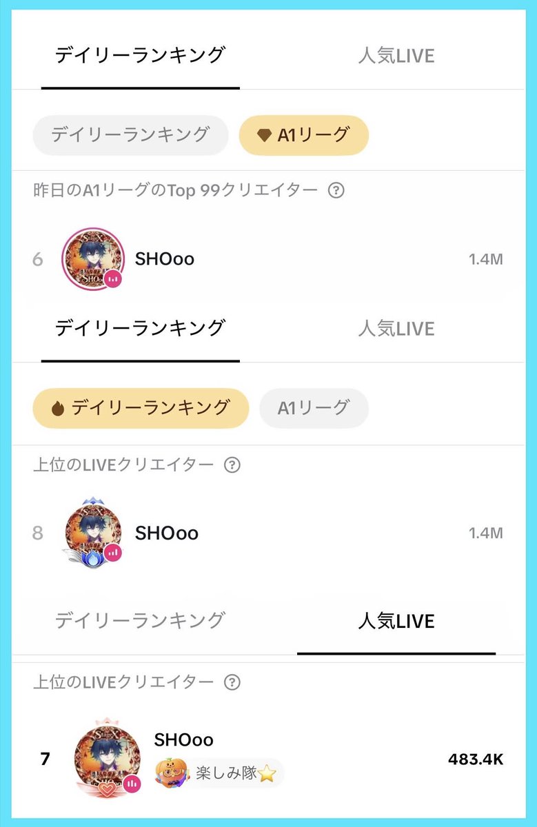SHOoo_Singer's tweet photo. どんな景色も、みんなとだからここまで来れた。

日間ランキング8位✨
人気ランキング7位と最高の盛り上がりをありがとう👏

さぁ、TikTok LIVEイベント
「Stage X」3連覇に向けて、遂に最終日⭐️

ほぼ同率の超激戦、まさにここからが本当の勝負です。

SHOooの音楽と、関わってくれるみんなの想いを乗せて、最後は絶対に1位を掴み取る。

覗きに来てくれたあなたの心に残る最高の瞬間を✨

ラストスパート、一緒に最高の景色を見よう🔥

今日はお昼配信は13:00~ 
そしてラストランは22:00~ 

👇配信はこちらから！

https://t.co/VsKZPthu8E

#TikTokLIVE   #イベント最終日  #みんなありがとう