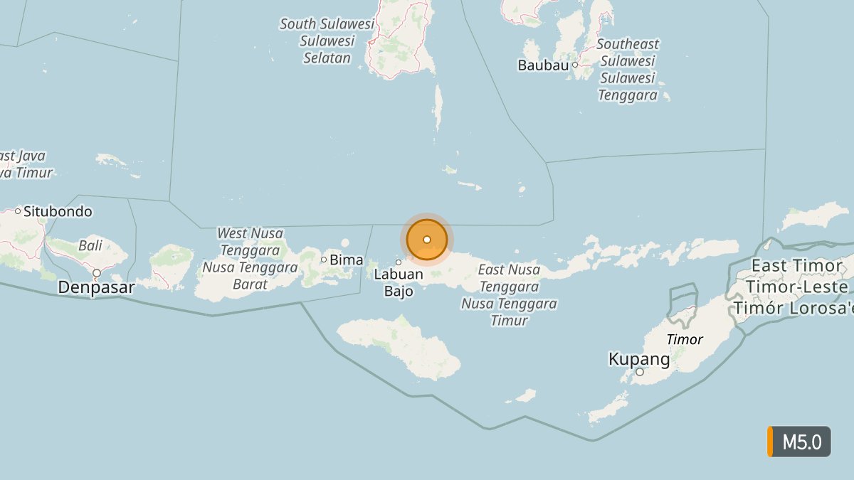 NewEarthquake's tweet photo. M5 earthquake - 52 km NNW of Ruteng, Indonesia

Sep 27 03:37 local time (19m ago)
Depth 10 km
https://t.co/sgJ36yVC3T https://t.co/7bc5feU713