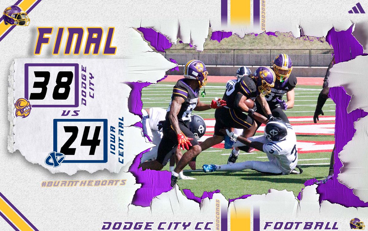 GoConqs's tweet photo. 🏈Football | #GoConqs

FINAL | 38-24 Dodge City

@GoConqsFB get contributions from up &amp; down the roster &amp; use a 21-0 4th quarter to take down #10 Iowa Central at home...Conqs now 3-2 #BurnTheBoats https://t.co/HmNdiZ7Sdp