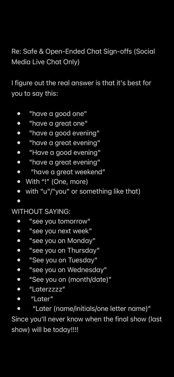 Austinite_seaa's tweet photo. The BEST safe chat sign-offs for live streams! 🛑 Here are 10 that work for EVERYONE. 👇 #LiveStreamTips #Socia #MediaHacks #ChatSignOffs #TikTokLive #StreamerLife https://t.co/4TCJTKCwHe