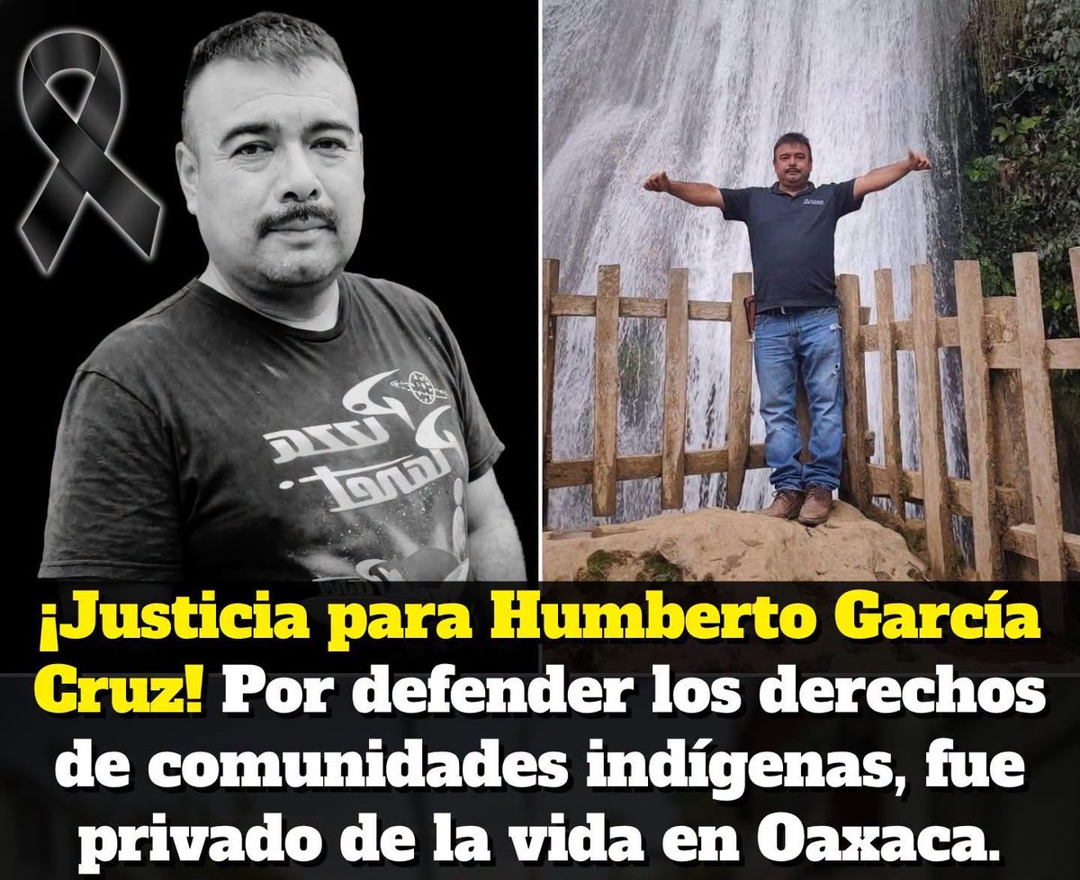 VigiaCiudadano7's tweet photo. 😡 Una vez más nos quitan a un ser humano valioso. Por defender los derechos de los pueblos originarios, Humberto García Cruz fue privado de la vida en Oaxaca. 

Humberto, era defensor comunitario de Santa Cruz Itundujia, fue asesinado a balazos cuando se encontraba junto a su esposa en una parcela del paraje Pie de la Peña. Ella logró tirarse al suelo para protegerse; él recibió varios impactos de bala. 

Humberto era reconocido por acompañar a personas que sufrían violaciones a sus derechos humanos y ayudarlas a buscar asesoría ante distintas instancias. También había participado en procesos de formación para defensores comunitarios y era miembro de Sembrando Vida.

Y aunque hasta ahora no se ha informado públicamente cuál fue el móvil del asesinato, el contexto resulta brutal: desde diciembre de 2022 hasta abril de 2026, organizaciones civiles contabilizaron 33 asesinatos de personas defensoras de derechos humanos en Oaxaca. 

Cuando quienes levantan la voz por comunidades indígenas terminan privados de la vida, el mensaje que queda es aterrador: defender a los pueblos originarios te cuesta la vida. 

CEDHAPI ya exigió a la Fiscalía de Oaxaca una investigación para dar con los responsables y medidas urgentes de protección para la familia de Humberto. 

Que defender derechos nunca se convierta en una sentencia de muerte. 

¡Justicia para Humberto García Cruz! Que Dios lo reciba en su reino y le de descanso eterno. 
#Indignante  #Justicia #Oaxaca #activista