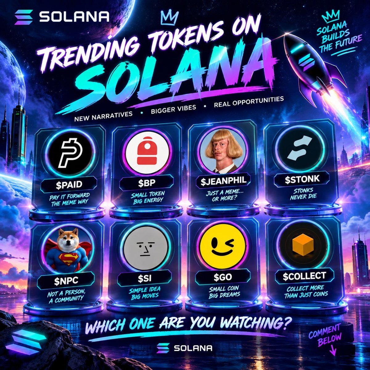PearlyWhitxi's tweet photo. SOLANA MEME COIN WATCHLIST
New names are constantly grabbing attention across Solana. 👀🔥
Which one could make the biggest move next?
Drop your pick below 👇 https://t.co/0NBGo51zFt