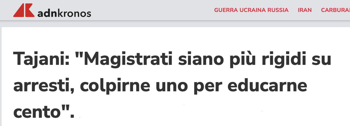 vitalbaa's tweet photo. Tajani mostra di non aver capito cosa sia lo Stato di diritto:
1) non esistono né potrebbero esistere pene “esemplari”, inflitte a qualcuno per intimidire o “educare” gli altri;
2) una persona arrestata deve ancora subire un processo per accertarne la colpevolezza, quindi in quella fase non si può e non si deve ancora parlare di “punizione”;
3) il garantismo, questo sconosciuto.

Detto tutto questo, il magistrato applica le norme varate dalla politica. Se Tajani e il suo governo vogliono rendere più rigidi i presupposti per le misure cautelari, così da restringere i margini di valutazione del magistrato, scrivano una norma che lo preveda.

Lo facciano, invece di continuare con questo lagnoso vittimismo accusatorio verso i magistrati.