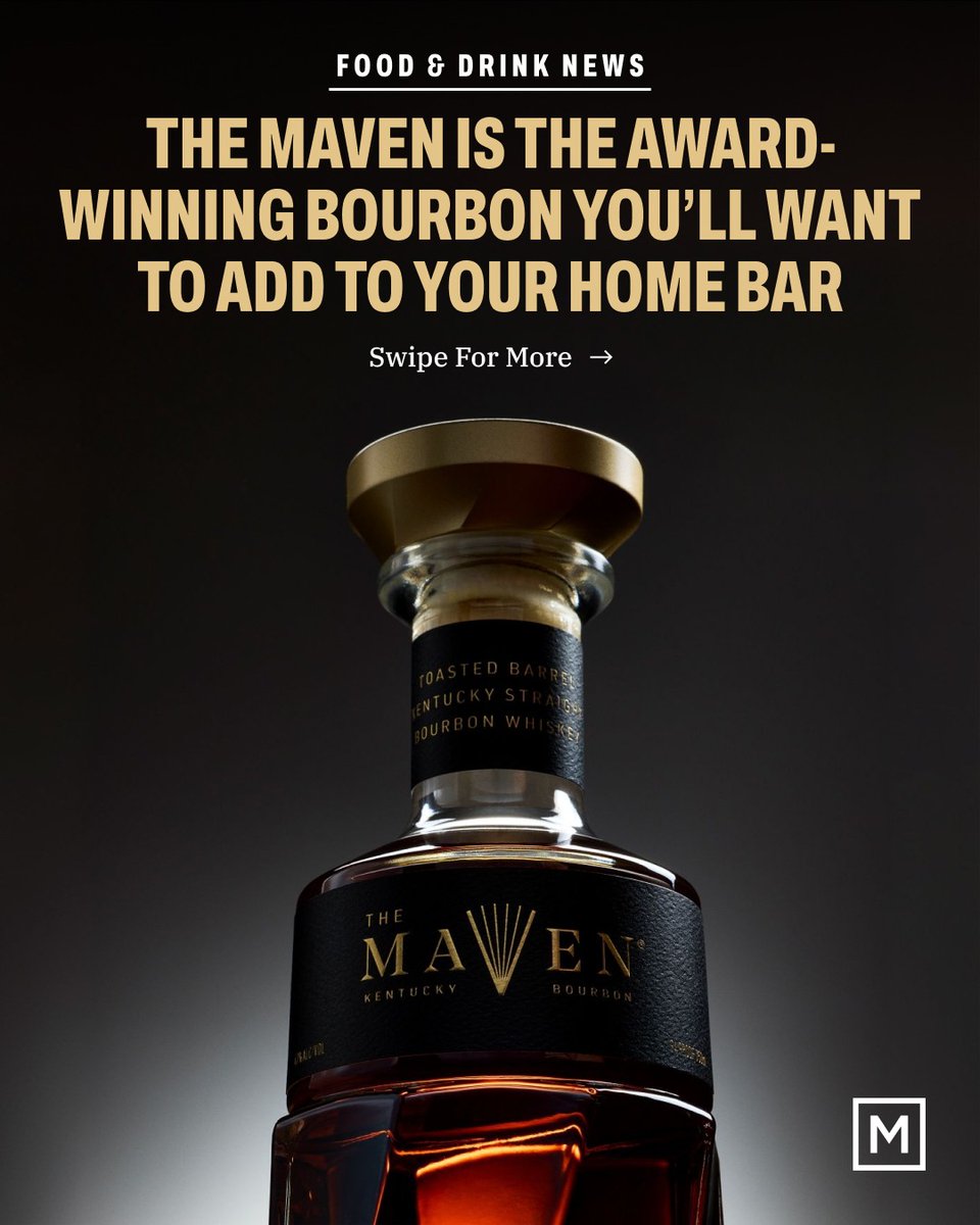 themanualguide's tweet photo. The Maven Kentucky Straight Bourbon Whiskey debuts with a 99-point score and Double Gold award. Available at select retailers in Kentucky, New York, California, and other states for $199 per 750ml bottle. 📷: @themavenwhiskey #whiskey #bourbon https://t.co/tyFKNn4NsL