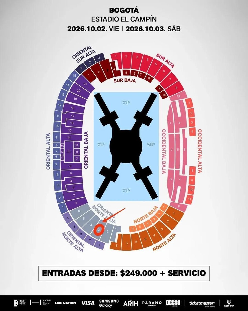 rinisabu's tweet photo. 🚨💜 Bogotá ARMY 🇨🇴

4 boletas juntas para BTS ARIRANG TOUR ✨
📍 Oriental Norte Baja Sec. 3 Fila Q
🏟️ El Campín
🗓️ Oct 2

🔥 No te quedes fuera del regreso de BTS
📩 DM si te interesa❤️

#BTSBogota #ArirangTour #ArmyColombia #BTS https://t.co/CgUnAjj6mj