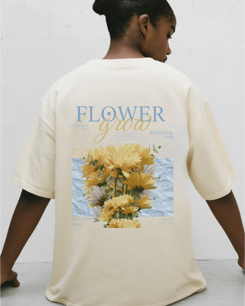 8jaque1's tweet photo. This is your sign to bloom. Our Flower Grow tee is here: a soft cream design with delicate yellow and white florals, inspired by spring, slow living, and growing at your own pace. Growth isn’t linear. Softness is strength. Blooming takes time. https://t.co/dDrSyQubuL