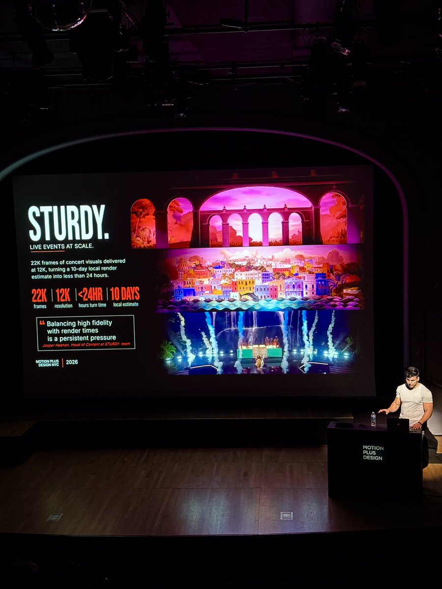 rendernetwork's tweet photo. A few highlights from @SpenserFX’s talk, all powered by RN:

- 22,000 frames at 12K for the @LatinGRAMMYs for @rauwalejandro, rendered in under an hour.
 
- 27,000 frames at 4K for Sunspark by @Glitch_Black, now selected by 45+ film festivals.

- 18K immersive content for SUBMERGE @artechouse.

And a 4D Gaussian splat experiment made up of 288M+ splats.