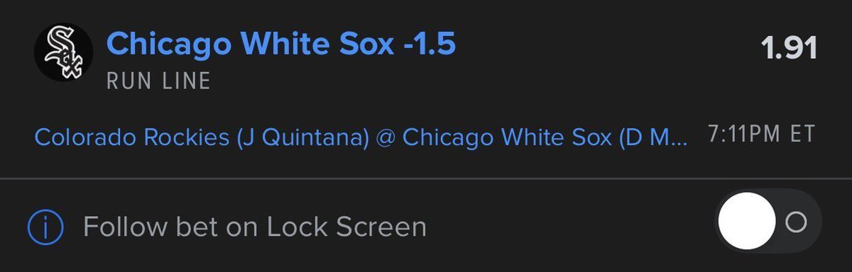 michigam159's tweet photo. ⚾️ TODAY’S MLB PLAY

Chicago White Sox -1.5 💥

Let’s cash this one 💰

#MLBBetting #MLBPicks #GamblingX https://t.co/NvzCgQ8Hge
