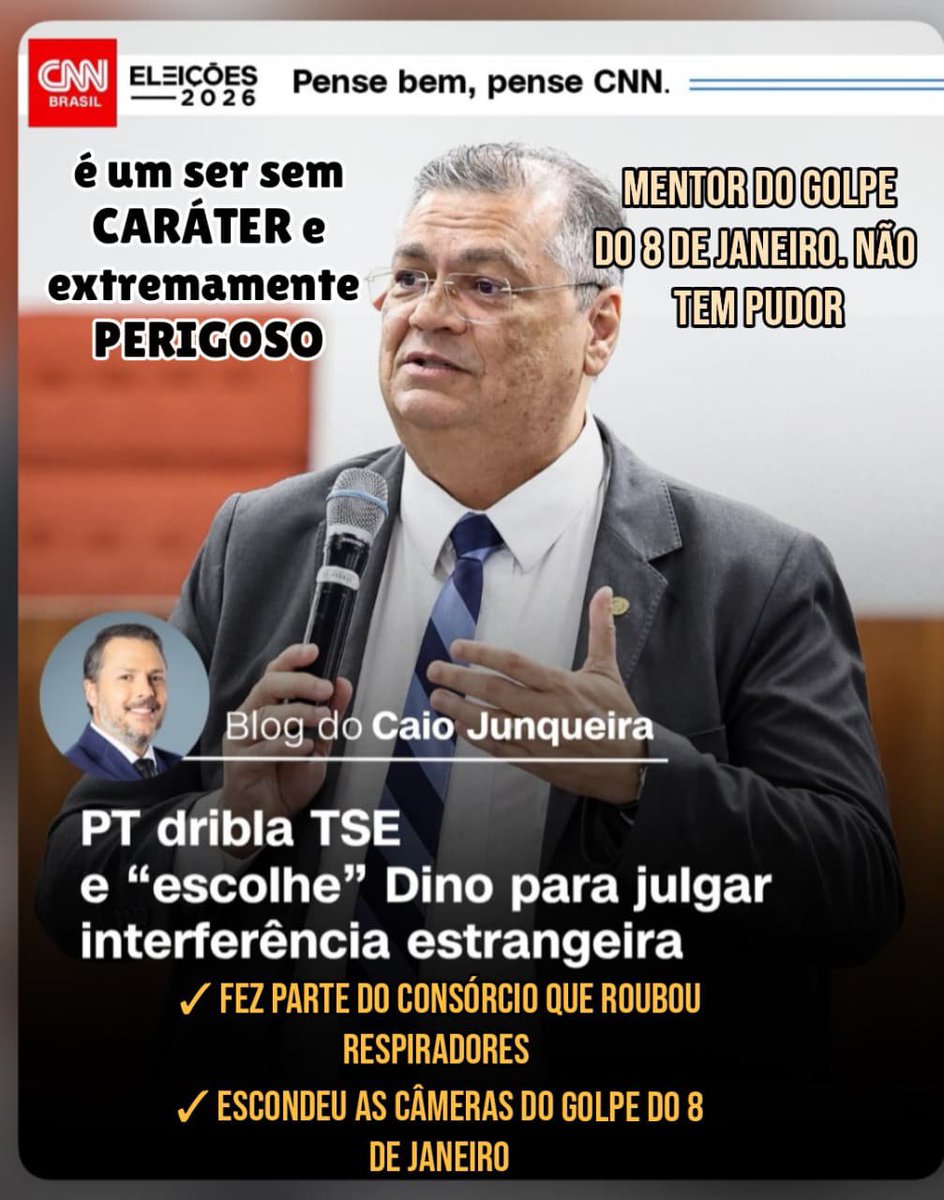 DeBarrosd's tweet photo. Flávio Dino, um crápula sem caráter e de altíssima periculosidade https://t.co/NE25PegYmG
